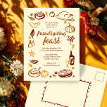 Carte Postale Whimsgiving Friendsgiving Dîner sur mesure<br><div class="desc">Carte postale parfaite pour une invitation amusante à dîner d'automne! L'art fait main pour vous ! Parfait pour des vacances Thanksgiving, Friendsgiving, automne, dîner ou autre événement. ENTIÈREMENT PERSONNALISABLE ! Cliquez sur "Personnaliser" ci-dessus pour modifier le texte à l'avant et à l'arrière. Cliquez sur "modifier à l'aide de l'outil de...</div>