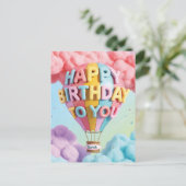 Carte Postale Whimsical 3D "Happy Birthday" Hot Air Balloon (Debout devant)