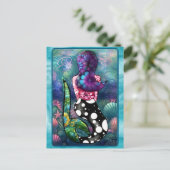 Carte Postale Whimsical Abstract Mermaid Nautical Teal Seashells (Debout devant)