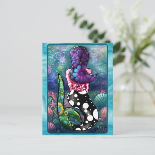 Carte Postale Whimsical Abstract Mermaid Nautical Teal Seashells (Debout devant)