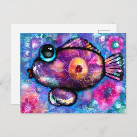 Carte postale - Whimsical Abstrait Fish Art Imprim (Devant / Derrière)