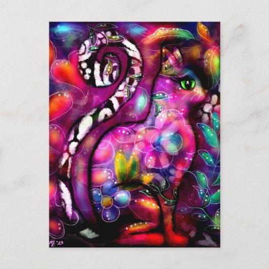 Carte postale - Whimsical Abstrait Kitty Chat Flor (Devant)