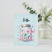 Carte Postale Whimsical Butterflies in a Jar Hello (Debout devant)