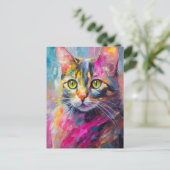 Carte Postale Whimsical Cat Portrait Abstrait Art Moderne (Debout devant)