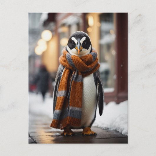 Carte Postale Whimsical Cosy Penguin hiver neigeux (Devant)