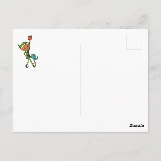 Carte Postale Whimsical Elf with Bird under a Tree Christmas (Dos)