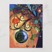 Carte Postale Whimsical Elf with Bird under a Tree Christmas  (Devant)