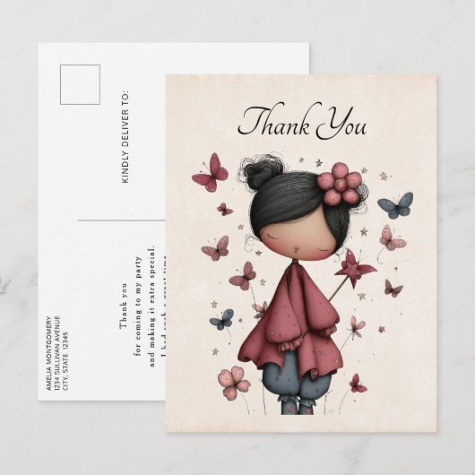 Carte Postale Whimsical Fairy Doll Retro Cute Thank You (Devant / Derrière)
