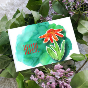 Carte Postale Whimsical Floral Hello Green Watercolor