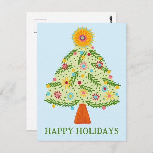 Carte Postale Whimsical Folk Christmas Tree CUSTOM VACANCES (Devant / Derrière)