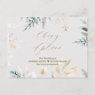 Carte Postale Whimsical Green Gold Changement de plans Mariage