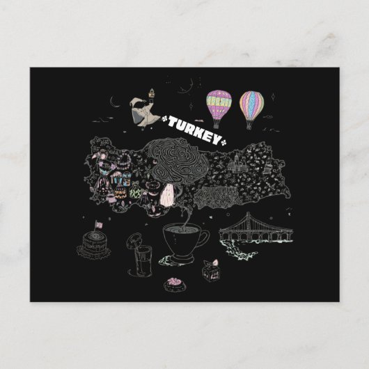 Carte Postale Whimsical Illustrated Map of Turkey Travel (Devant)