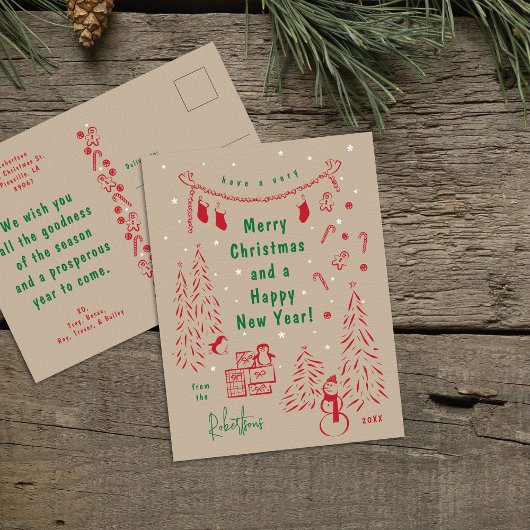 Carte postale Whimsical Kraft Papier de Noël