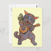 Carte Postale Whimsical Louis Wain "Chat with Lute" Art Vintage (Devant / Derrière)