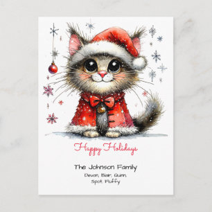 Carte Postale Whimsical mignon chat dans un chapeau de Santa Hap