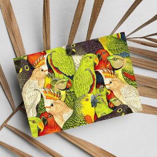 Carte Postale Whimsical Nature Green Parrots Oiseaux Motif
