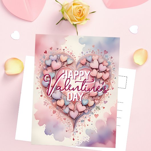 Carte Postale Whimsical Pastel Aquarelle Coeur Saint-Valentin