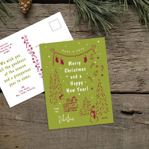Carte postale Whimsical Red & Green Christmas Scen
