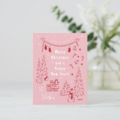 Carte postale Whimsical Red & Pink Christmas Scene (Debout devant)