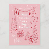 Carte postale Whimsical Red & Pink Christmas Scene (Devant)