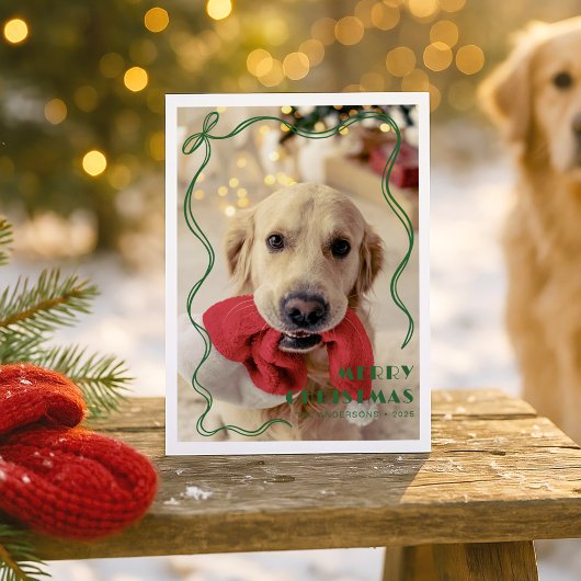 Carte Postale Whimsical Red Ribbon Pet Photo Joyeux Noël