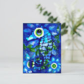 Carte postale - Whimsical Seahorse Abstrait Art Bl (Debout devant)