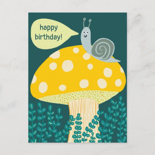Carte Postale Whimsical snail on Magical Mushroom CUSTOM Bday (Devant)