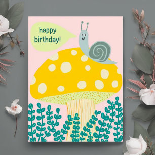 Carte Postale Whimsical snail on Magical Mushroom CUSTOM Bday