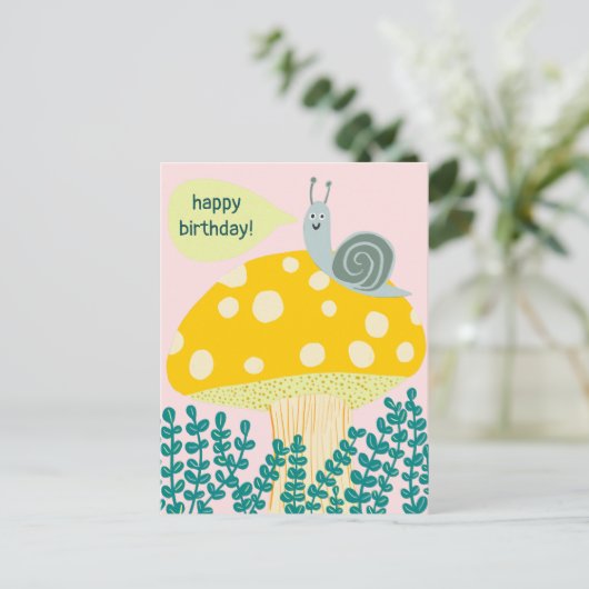 Carte Postale Whimsical snail on Magical Mushroom CUSTOM Bday (Debout devant)