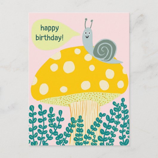 Carte Postale Whimsical snail on Magical Mushroom CUSTOM Bday (Devant)