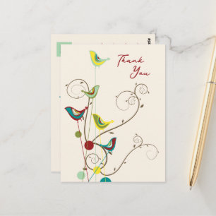 Carte Postale Whimsical Summer Bird and Swirls Modern Merci