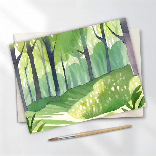 Carte Postale Whimsical Woods | Paysage de l'aquarelle forestièr