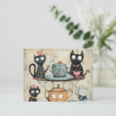 Carte Postale Whimsy Kitty Tea Party (Debout devant)