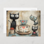 Carte Postale Whimsy Kitty Tea Time (Devant / Derrière)