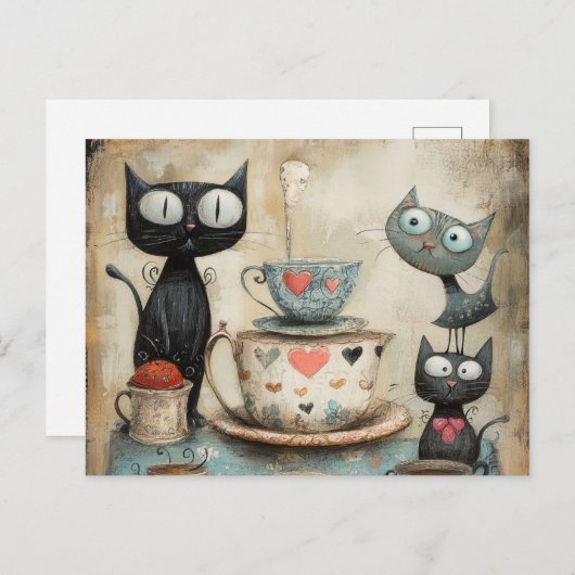 Carte Postale Whimsy Kitty Tea Time (Devant / Derrière)