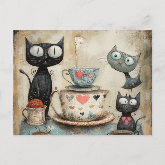 Carte Postale Whimsy Kitty Tea Time (Devant)