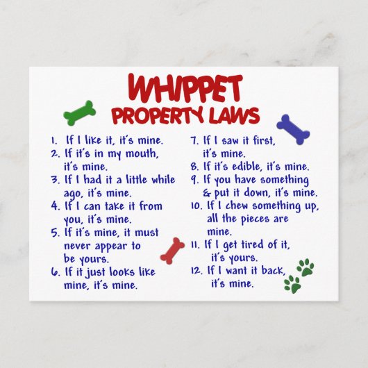 Carte Postale WHIPPET Property Laws 2 (Devant)