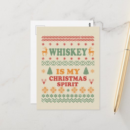 Carte Postale Whiskey est mon esprit de noël drôle pull moche (Devant/Arrière en situation)