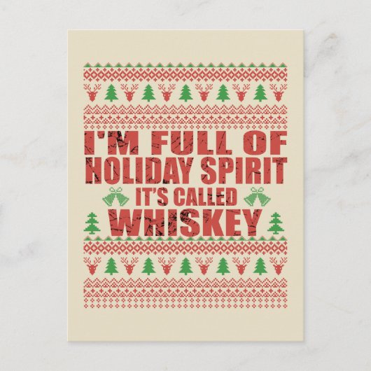 Carte Postale Whiskey est mon esprit drôle et moche pull de Noël (Devant)