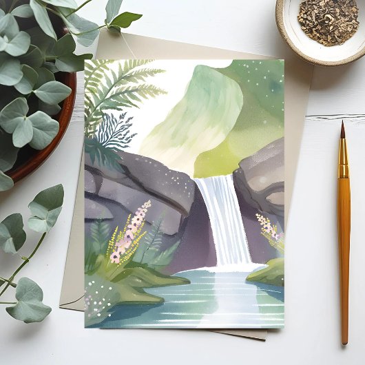 Carte Postale Whisper de chute d'eau | Paysage de l'aquarelle na