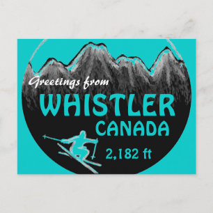 Carte Postale Whistler Canada salutations turquoises ski art car