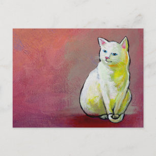 Carte Postale White cat art amusant peinture Whitey assise jolie