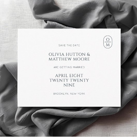 Carte Postale White | Chic Minimal Monogram Wedding 
