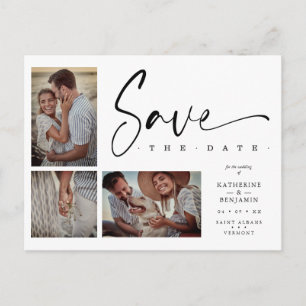 Carte Postale White Chic tendance Collage Mariage 3 Photos