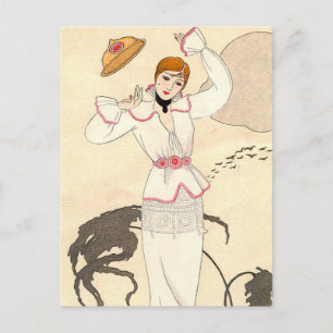 Carte Postale White Dress with Rose Belt by George Barbier