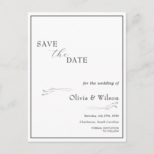 Carte Postale White Elegant Minimalist Wedding Save the Date (Devant)