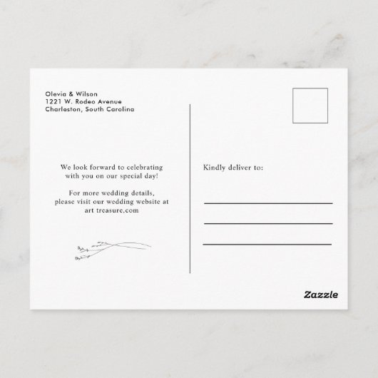 Carte Postale White Elegant Minimalist With Photo Save the Date (Dos)
