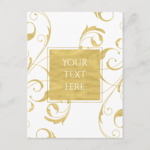 Carte Postale White & Faux Gold Floral Swirl Mariage élégant