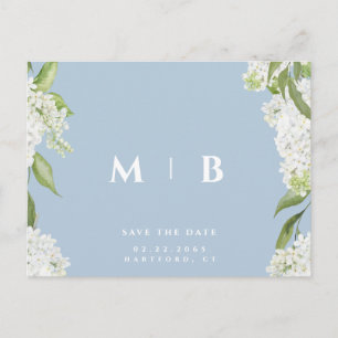 Carte Postale White Floral Sky Blue Wedding Enregistrer la date