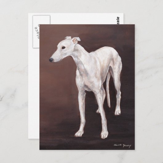 Carte postale White Greyhound Dog Art (Devant / Derrière)